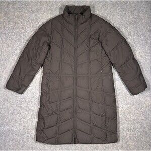 LL Bean Goose Down Quilted Parka Women’s L Brown Puffer Long Jacket Winter READ